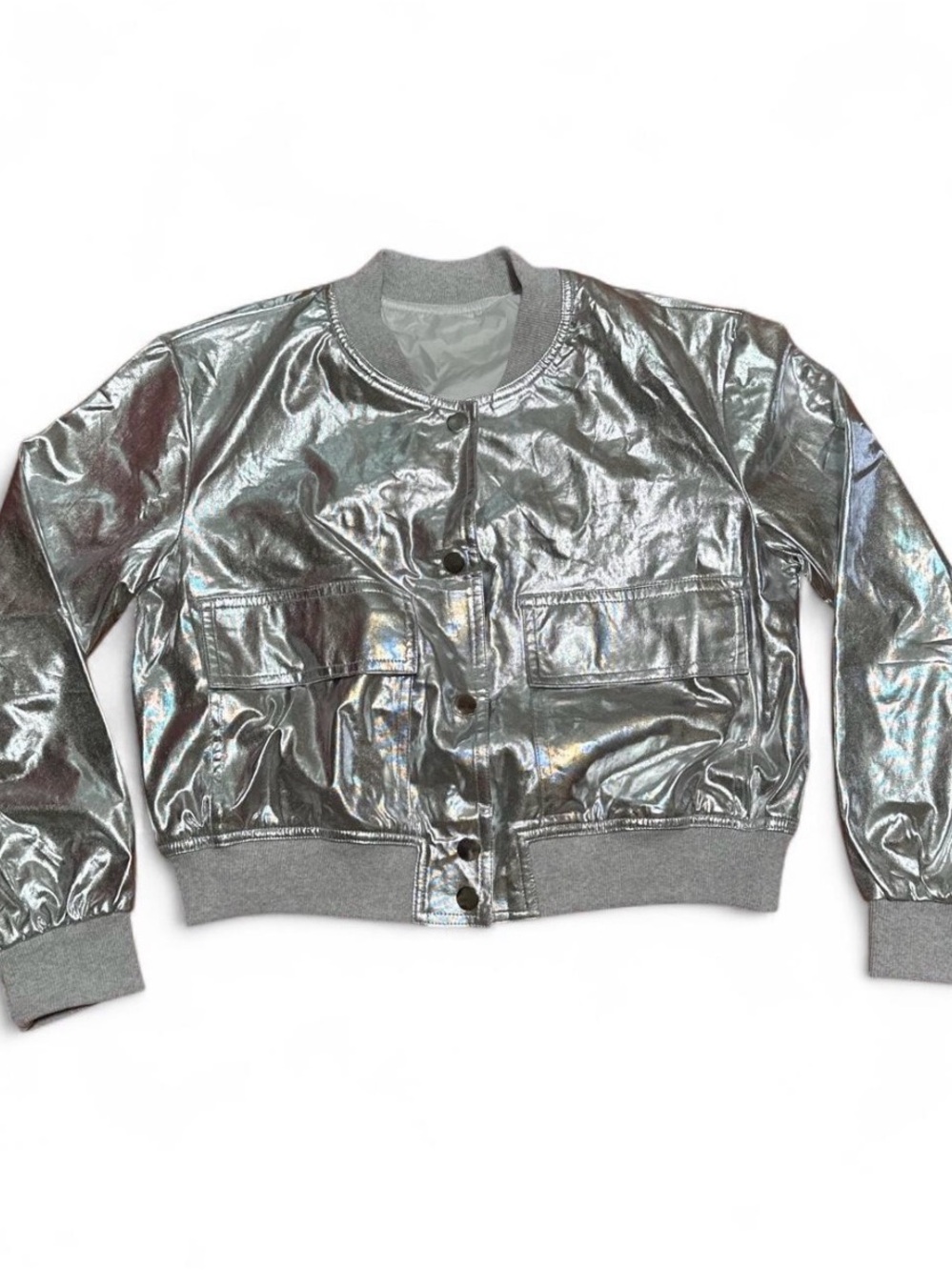 Metallic Silver Metal Bomber Jacket Small